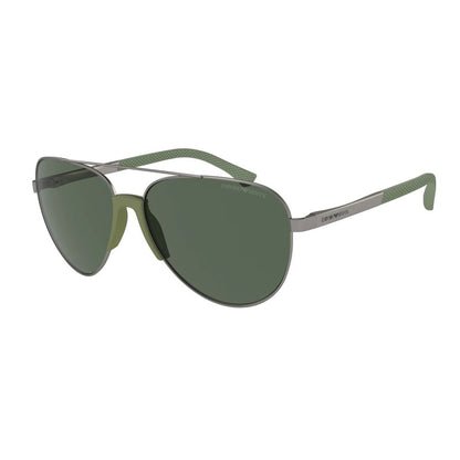 Emporio Armani Unisex Sunglasses – Grey Metal Frame, Green Lenses