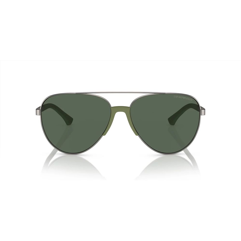 Emporio Armani Unisex Sunglasses – Grey Metal Frame, Green Lenses