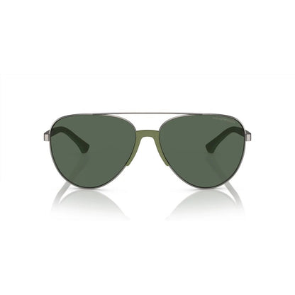 Emporio Armani Unisex Sunglasses – Grey Metal Frame, Green Lenses