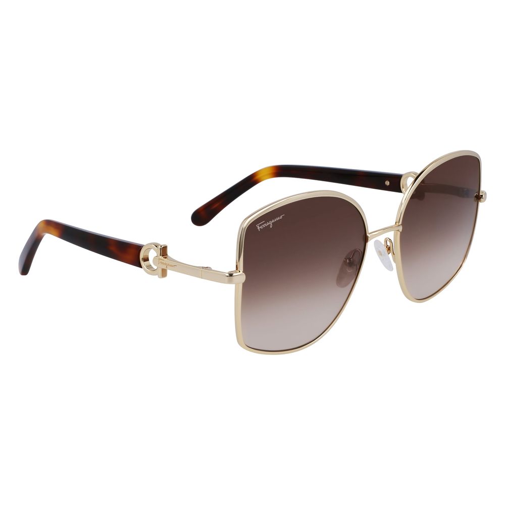 Ferragamo Women’s Sunglasses – Golden Metal Frame, Yellow Lenses