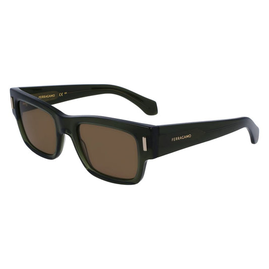 Ferragamo Men’s Sunglasses – Brown Acetate Frame, Green Lenses