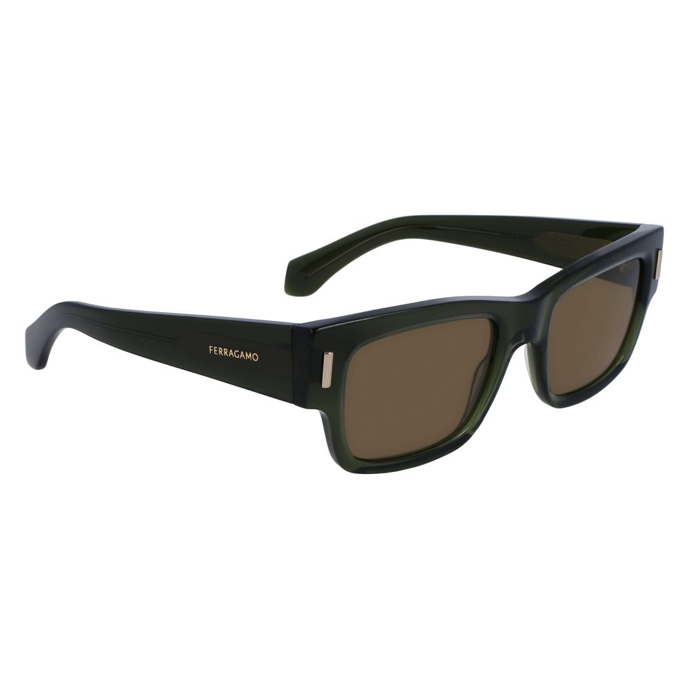 Ferragamo Men’s Sunglasses – Brown Acetate Frame, Green Lenses