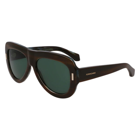 Ferragamo Women’s Sunglasses – Green Acetate Frame, Brown Lenses