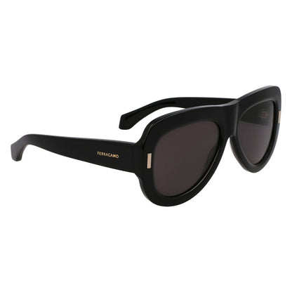 Ferragamo Women’s Sunglasses – Black Acetate Frame with Large Lenses