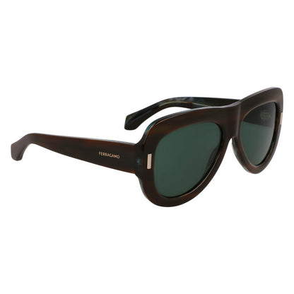 Ferragamo Women’s Sunglasses – Green Acetate Frame, Brown Lenses