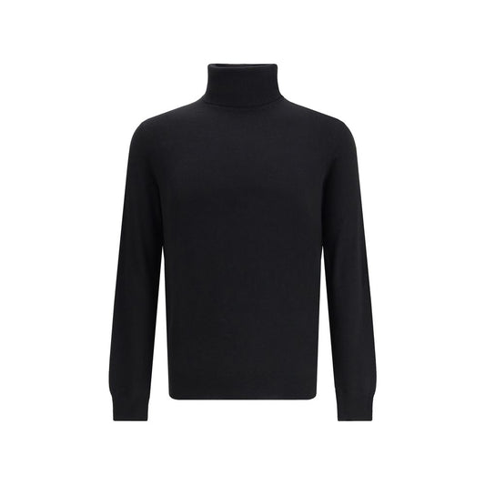 Aragona Cashmere Black Merino Wool Turtleneck Sweater