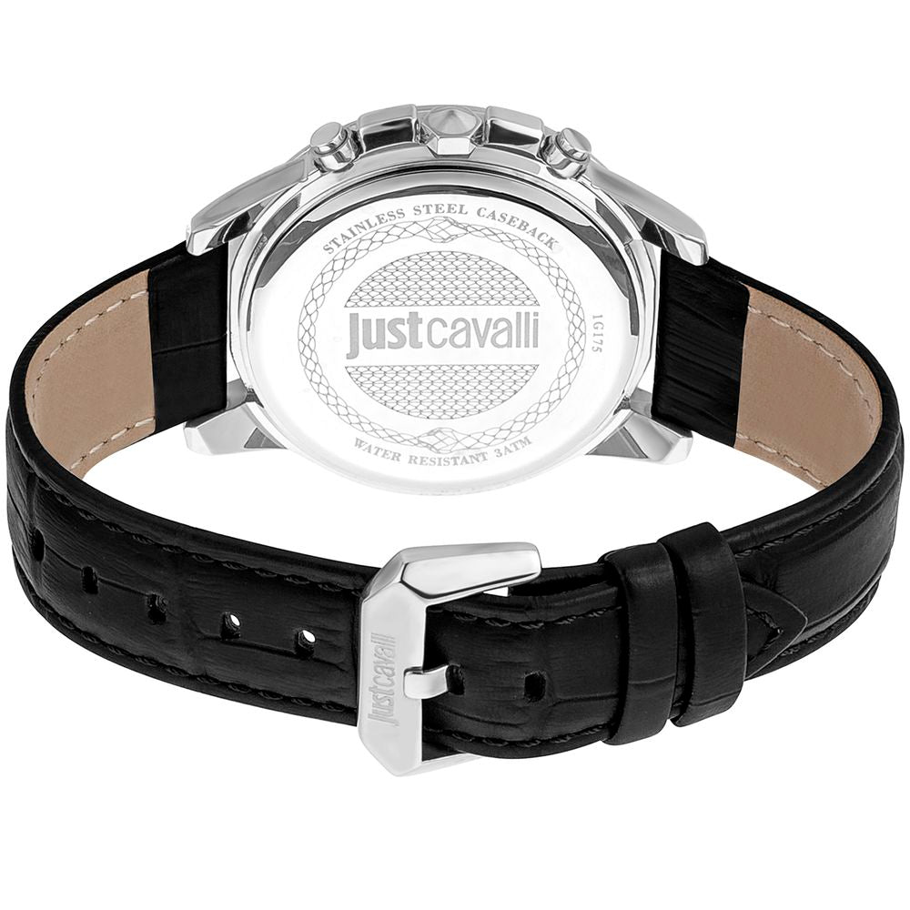 Just Cavalli Black Leather Dress Watch