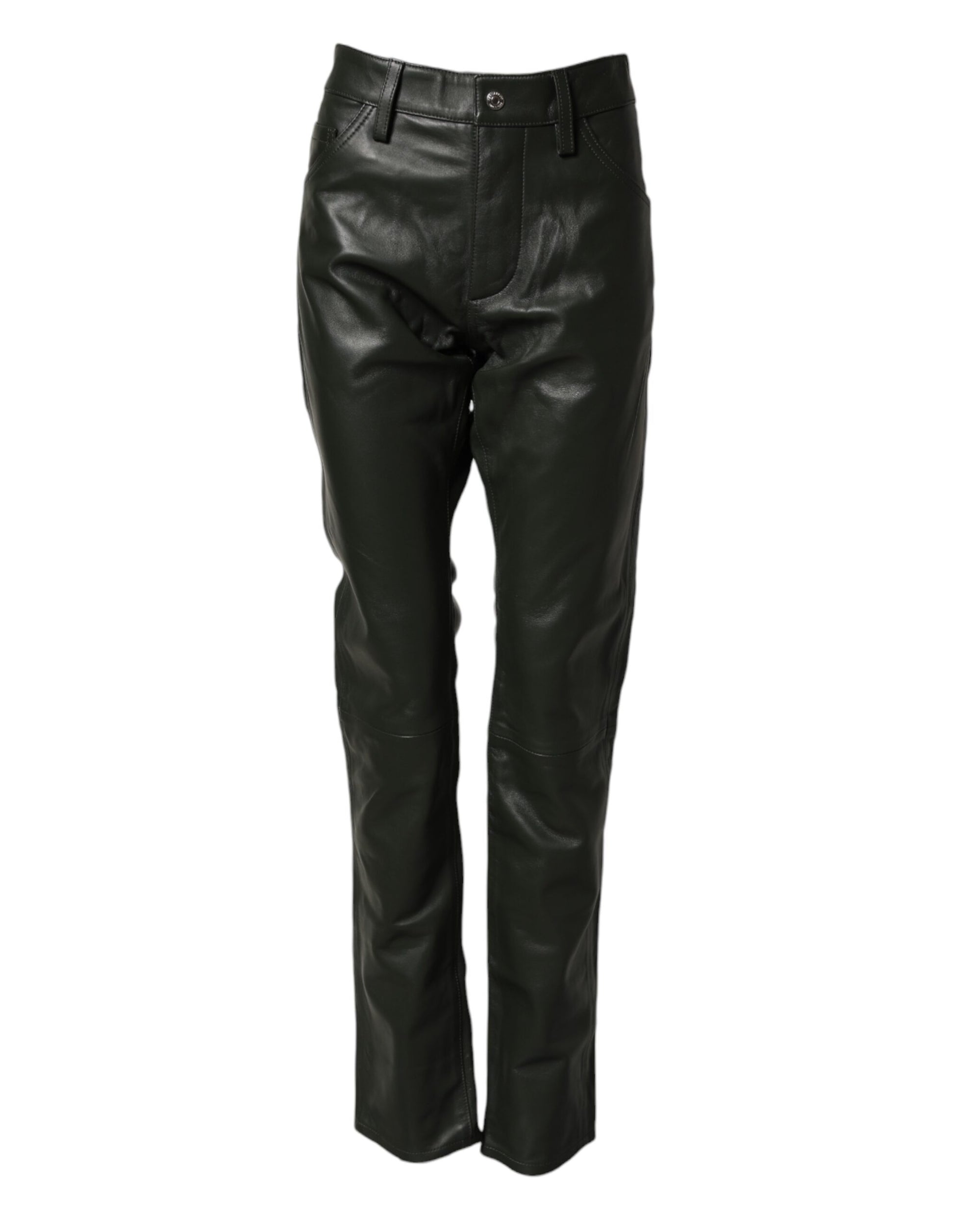 Dsquared² Black Full Grain Leather Mid Waist Trouser Pants