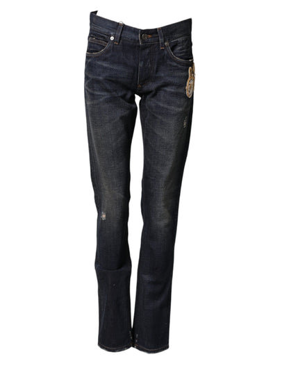 Dolce & Gabbana Dark Blue Skinny Denim Jeans with Watch Detail