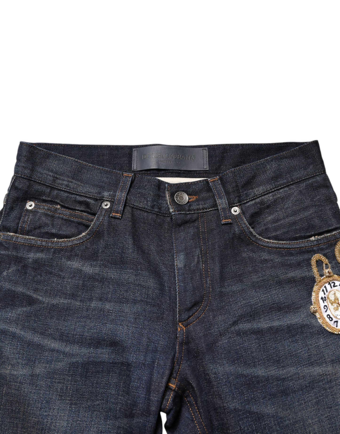 Dolce & Gabbana Dark Blue Skinny Denim Jeans with Watch Detail