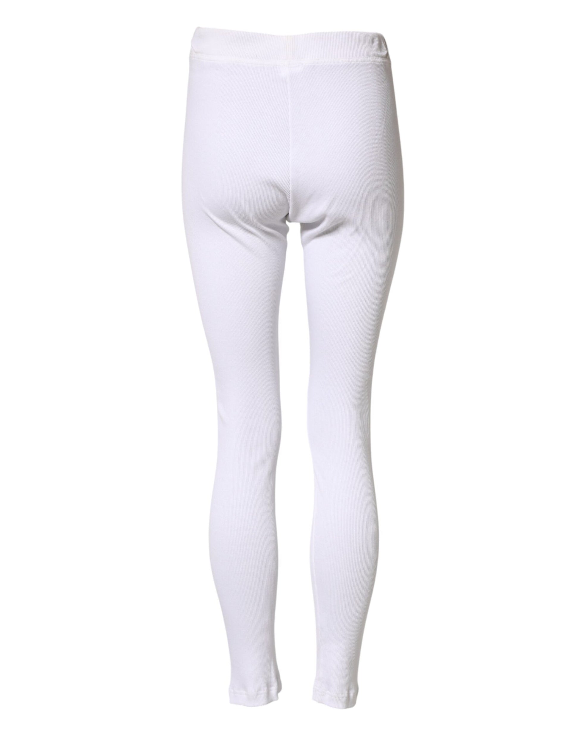Dolce & Gabbana White Cotton Mid Waist Leggings