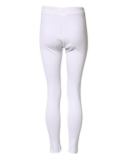 Dolce & Gabbana White Cotton Mid Waist Leggings