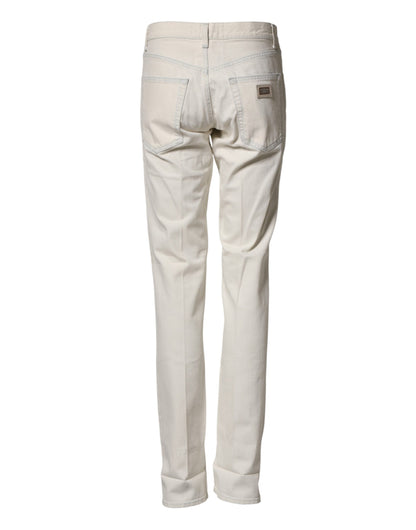 Dolce & Gabbana White Cotton Skinny Denim Trouser Men Jeans