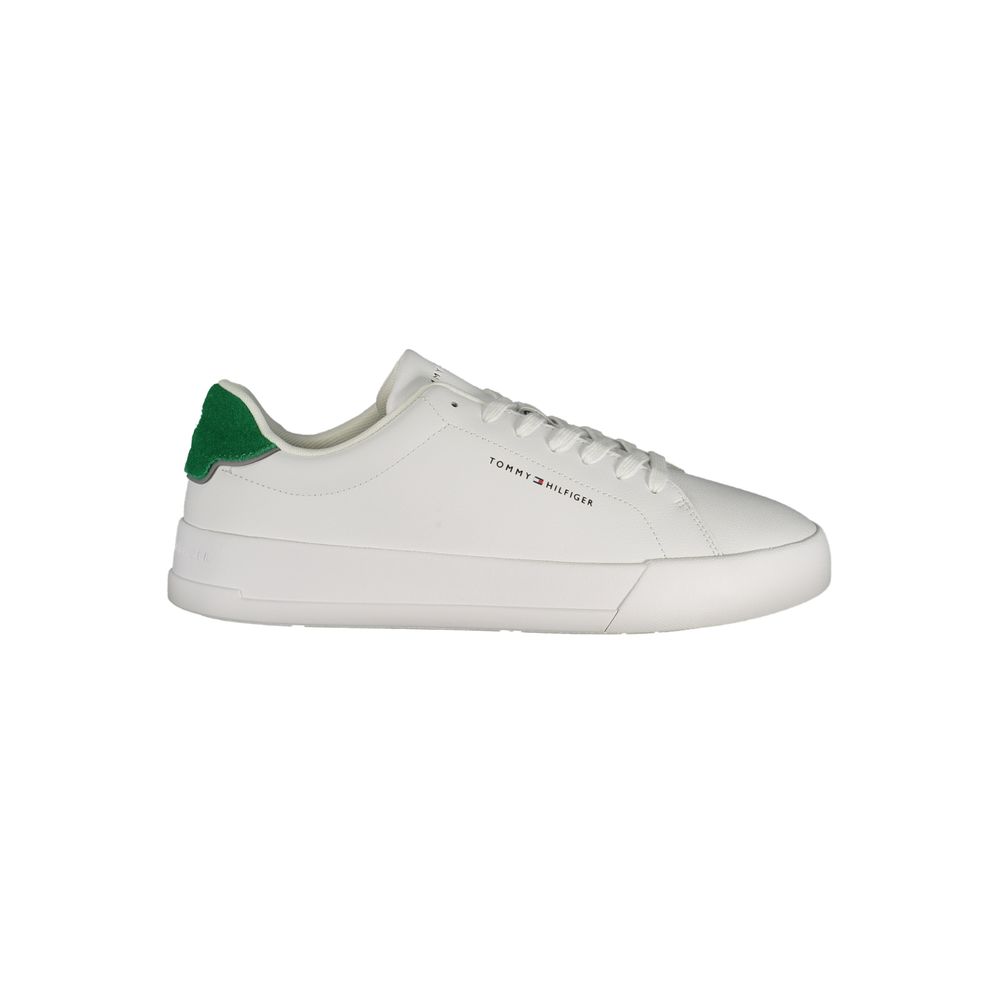 Tommy Hilfiger White Polyester Sneaker with Green Accents