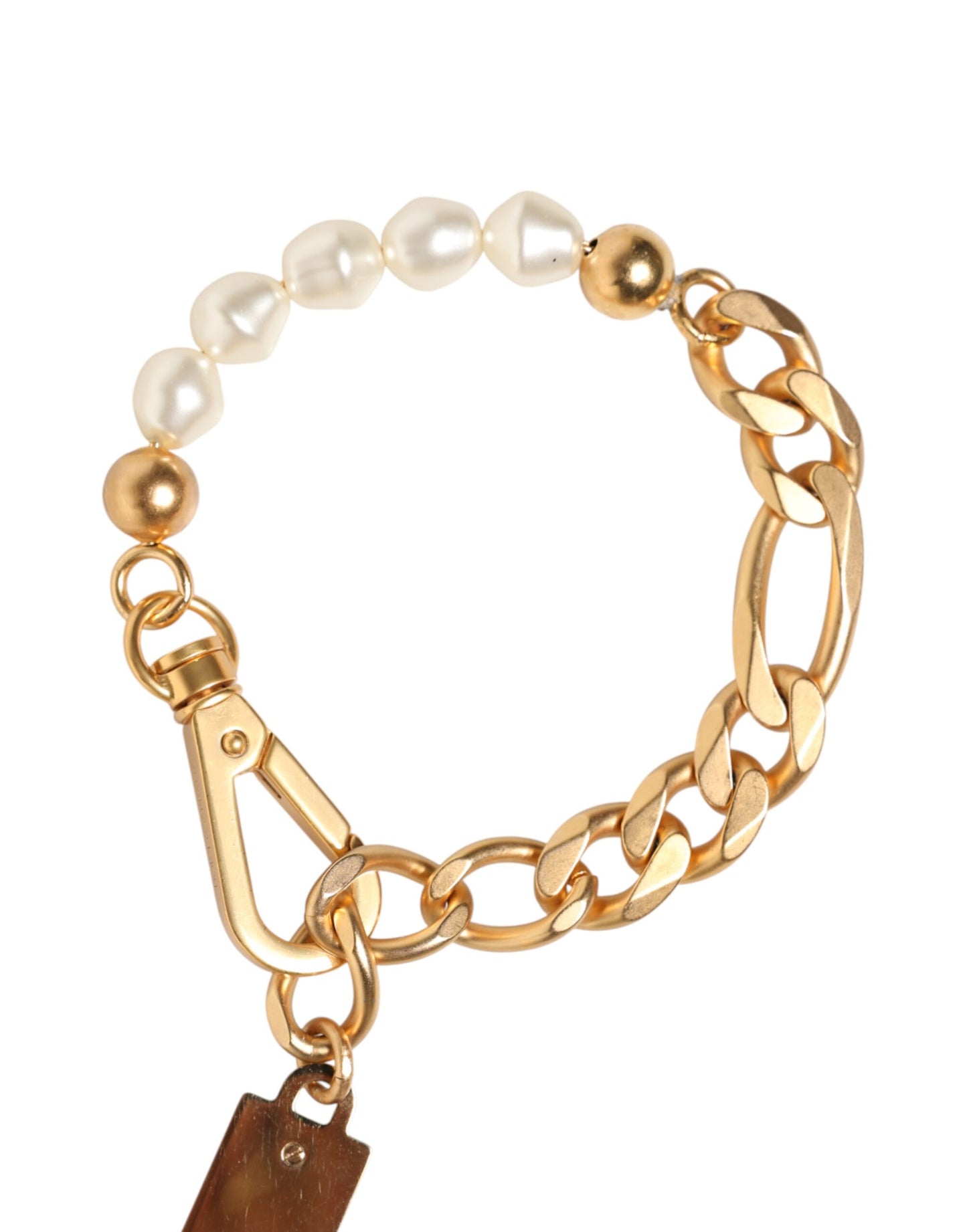 Dolce & Gabbana Gold Tone Brass Faux Pearl Logo Charm Bracelet
