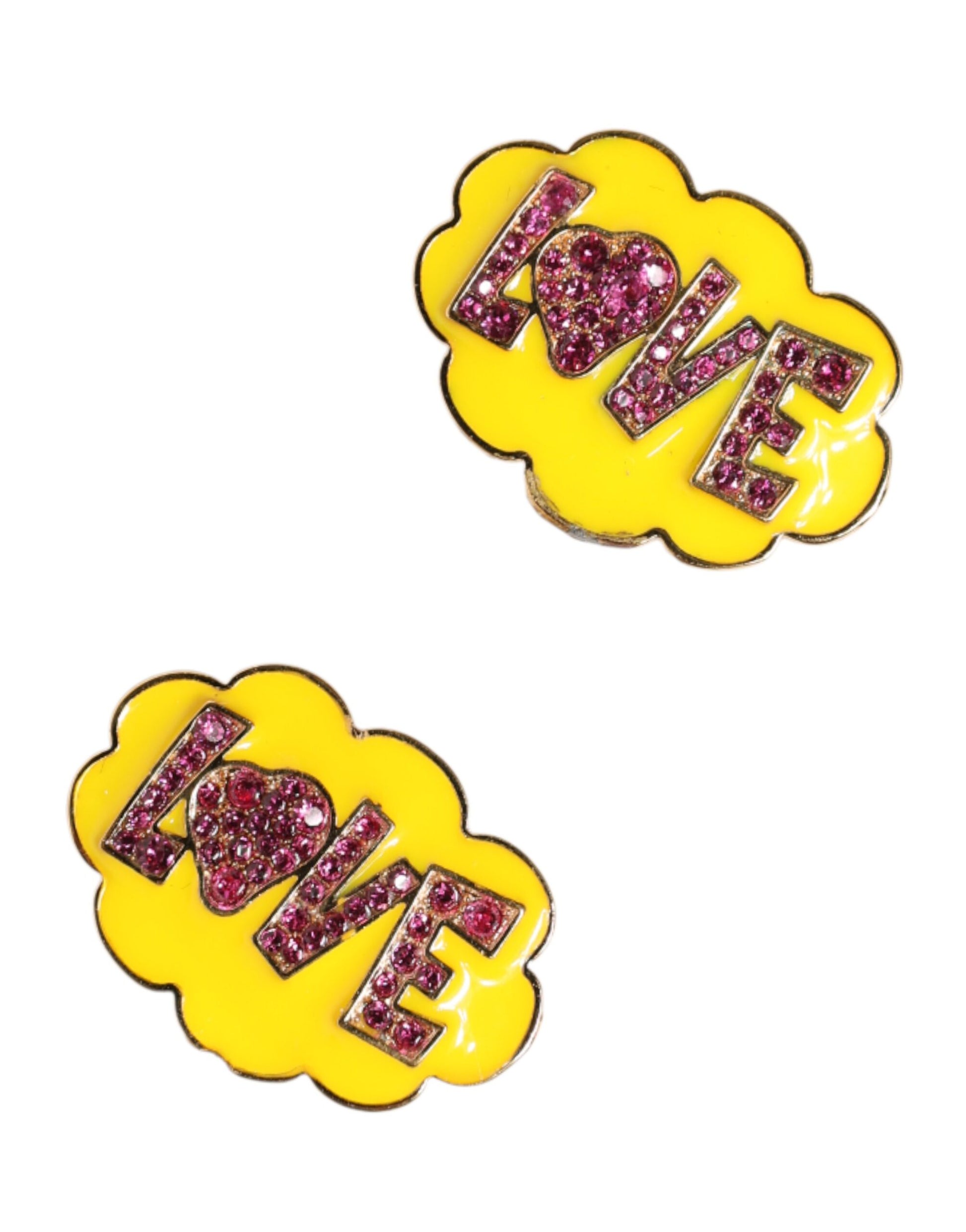 Dolce & Gabbana Gold Brass LOVE Cartoon Crystal Clip-On Earrings
