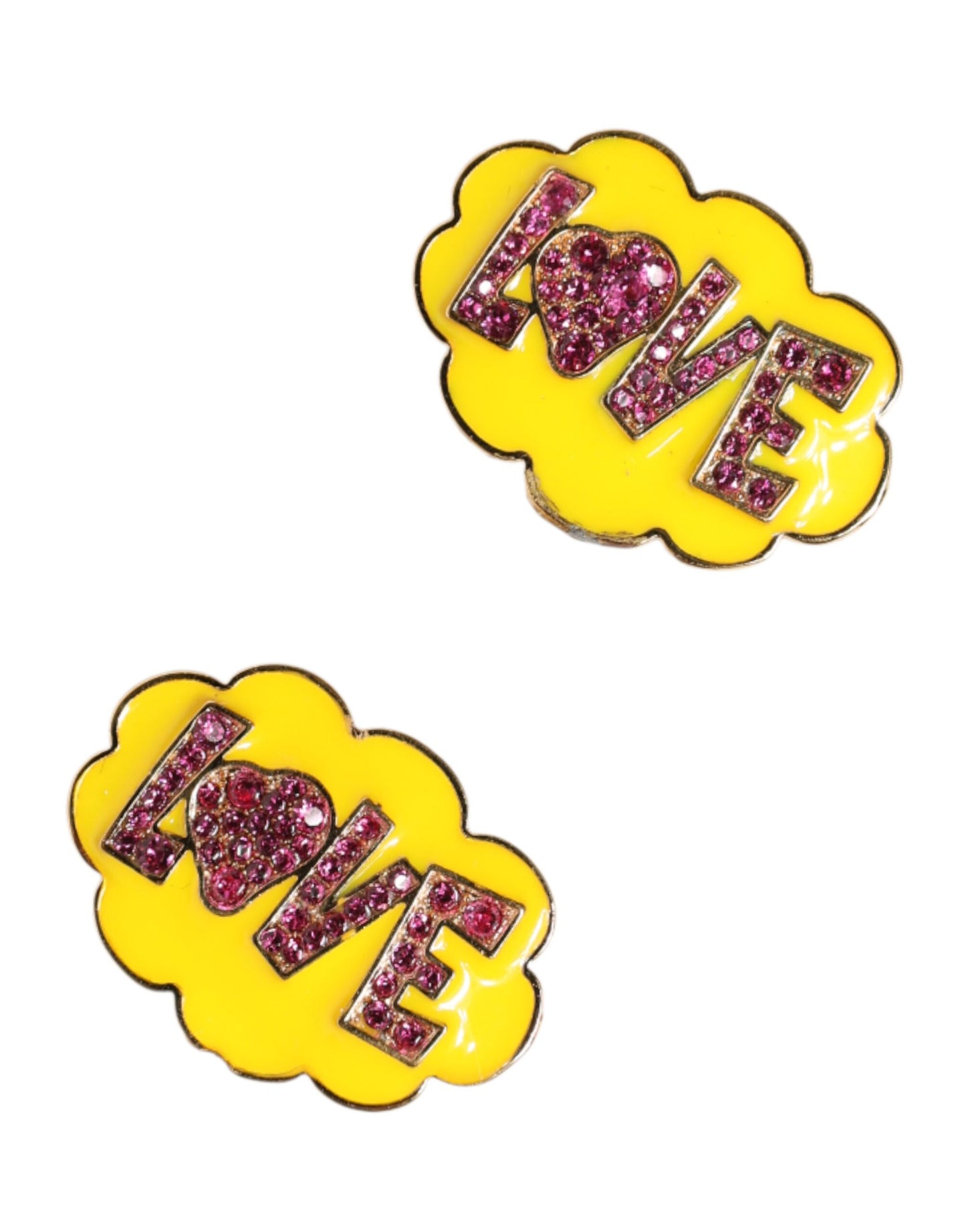 Dolce & Gabbana Gold Brass LOVE Cartoon Crystal Clip-On Earrings
