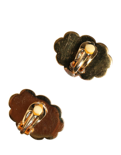 Dolce & Gabbana Gold Brass LOVE Cartoon Crystal Clip-On Earrings