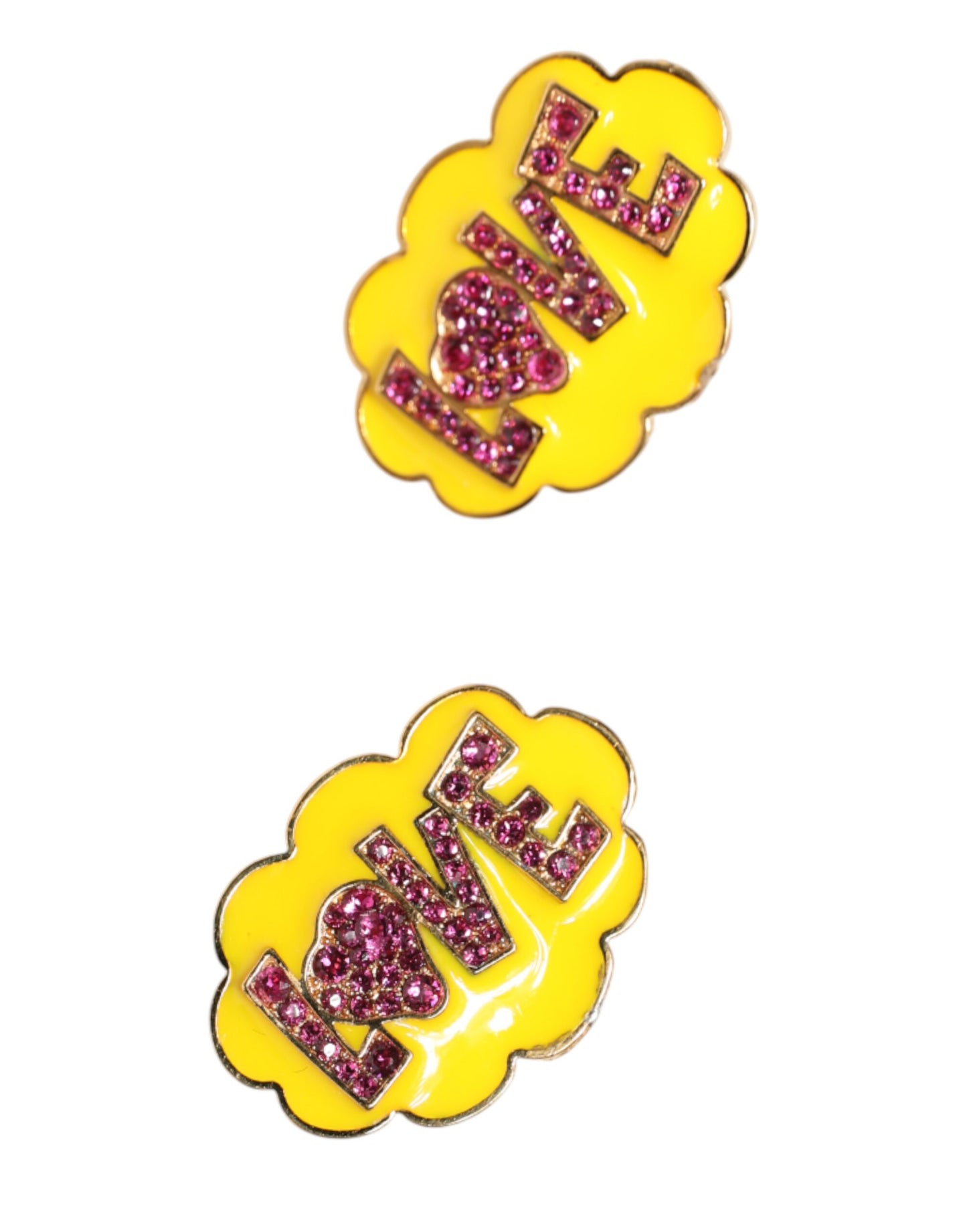 Dolce & Gabbana Gold Brass LOVE Cartoon Crystal Clip-On Earrings