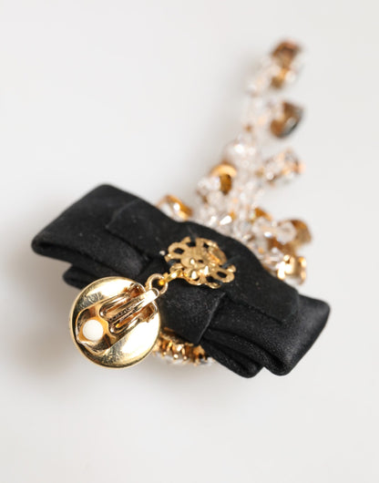 Dolce & Gabbana Crystal Chandelier Satin Bow Clip-On Earrings