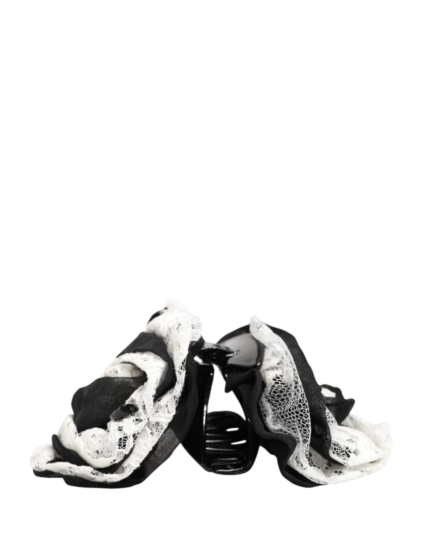 Dolce & Gabbana Black and White Silk Floral Lace Crystal Accessory Hair Claw