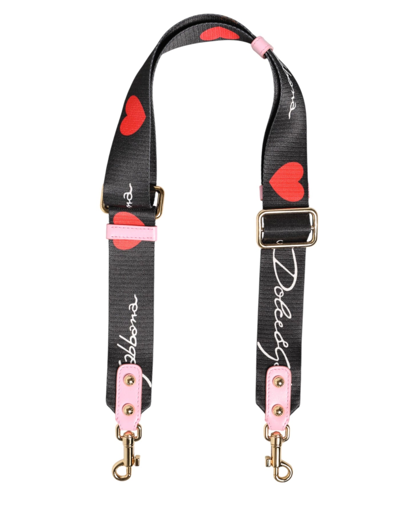 Dolce & Gabbana Black Pink Canvas Heart Logo Shoulder Strap