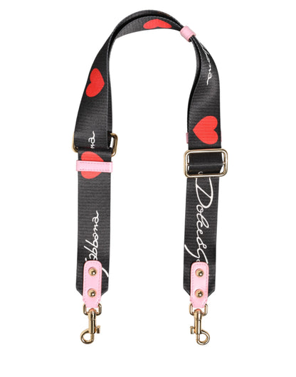 Dolce & Gabbana Black Pink Canvas Heart Logo Shoulder Strap