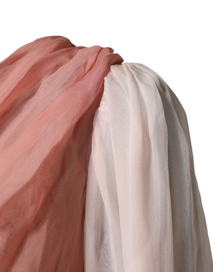 Dolce & Gabbana Pink Silk Tulle Long Sleeve V-neck Dress