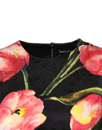 Dolce & Gabbana Black Floral Print Viscose A-line Mini Dress