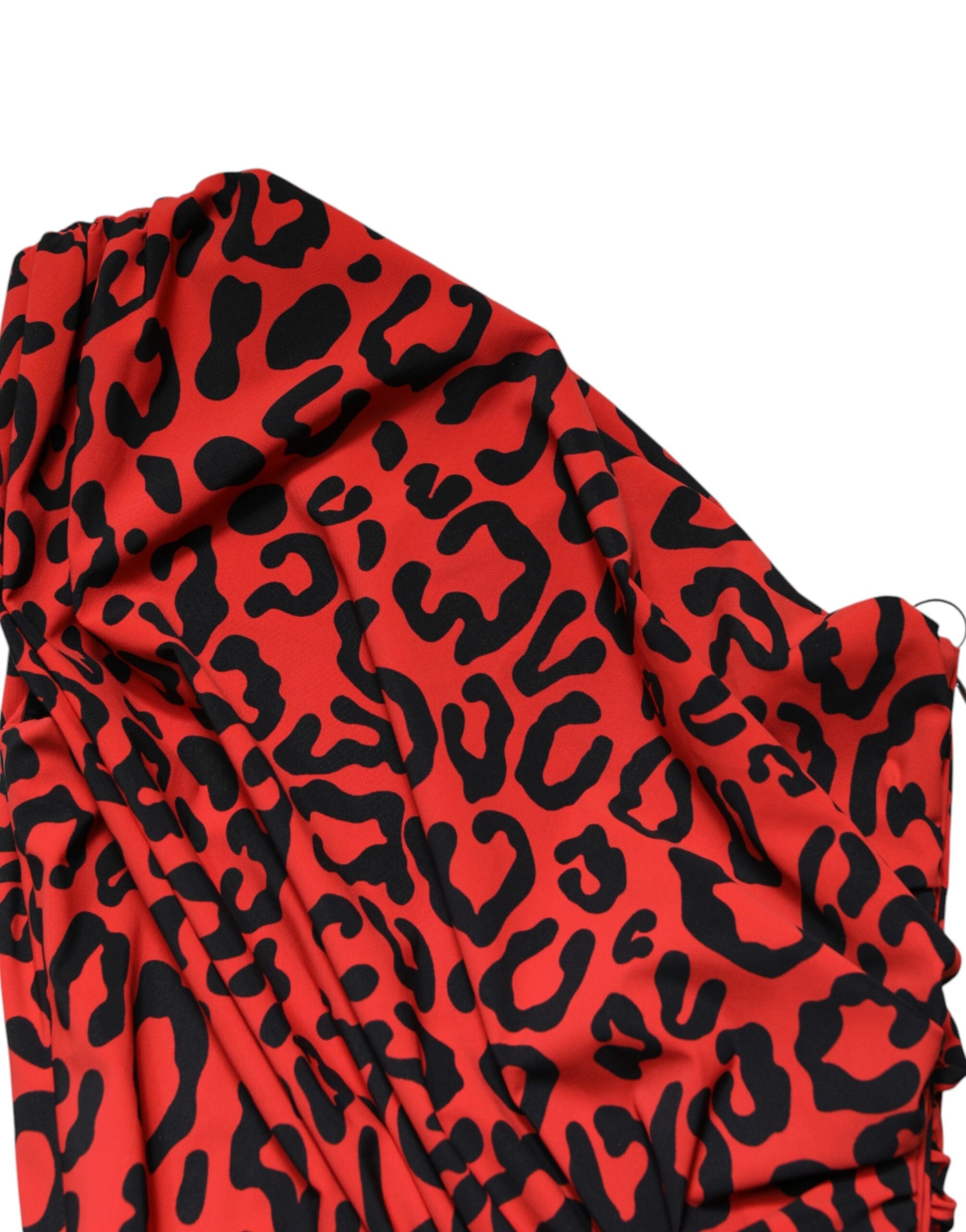 Dolce & Gabbana Red Leopard Print Nylon Sheath Midi Dress
