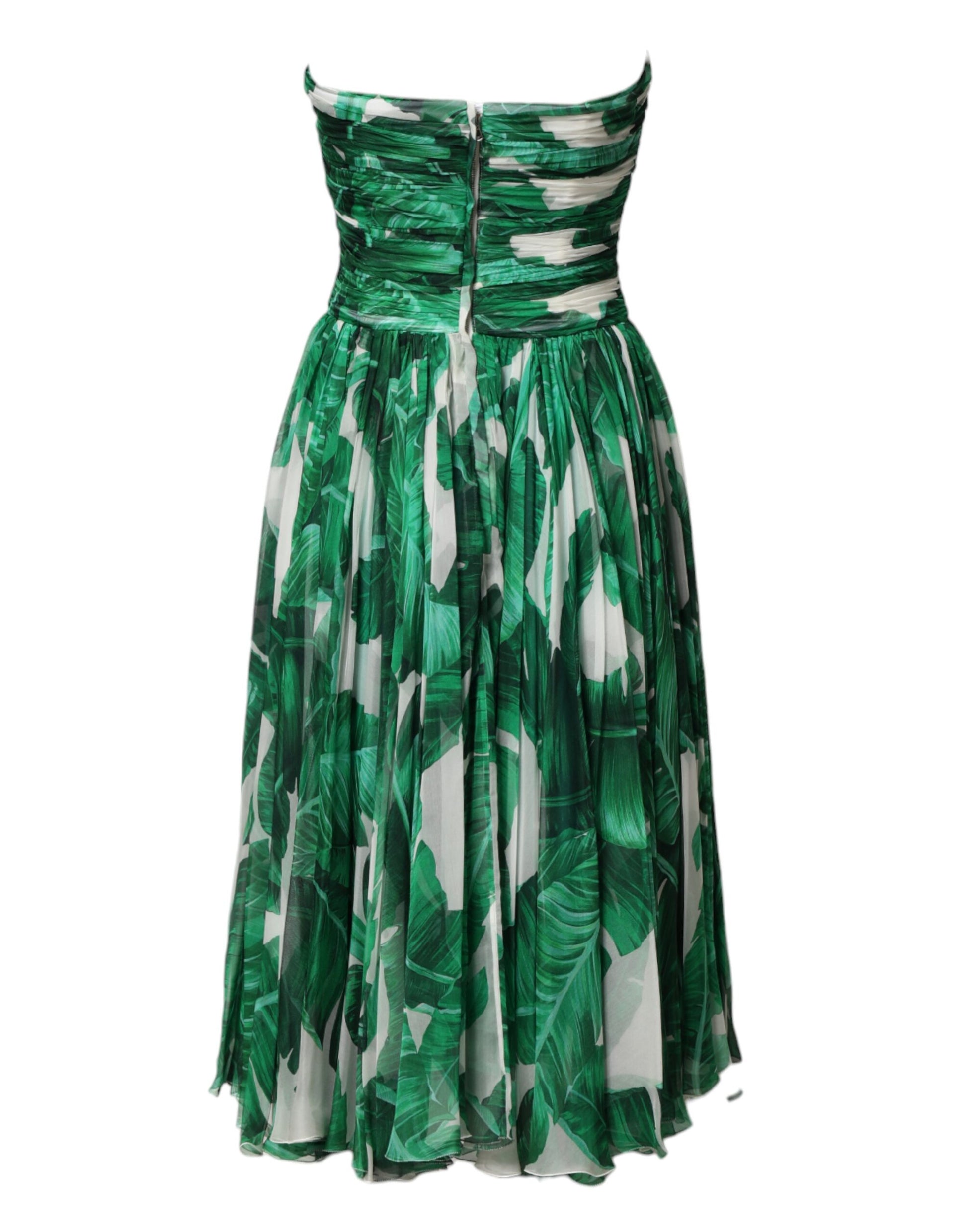 Dolce & Gabbana Green Pineapple Embellished Banana Leaf Dress