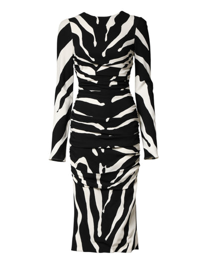 Dolce & Gabbana Black White Zebra Viscose Sheath Midi Dress