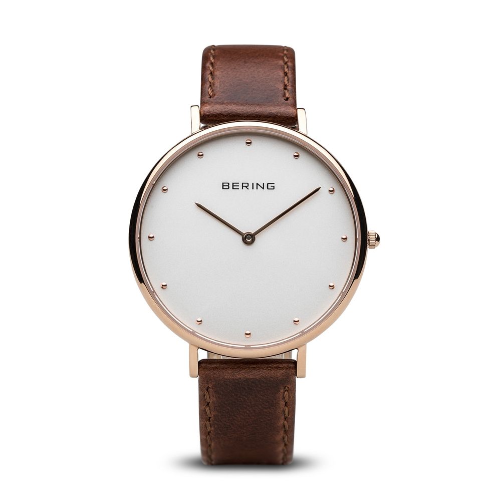 BERING Brown Leather Dress Watch - Elegance Redefined