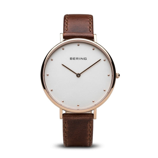 BERING Brown Leather Dress Watch - Elegance Redefined