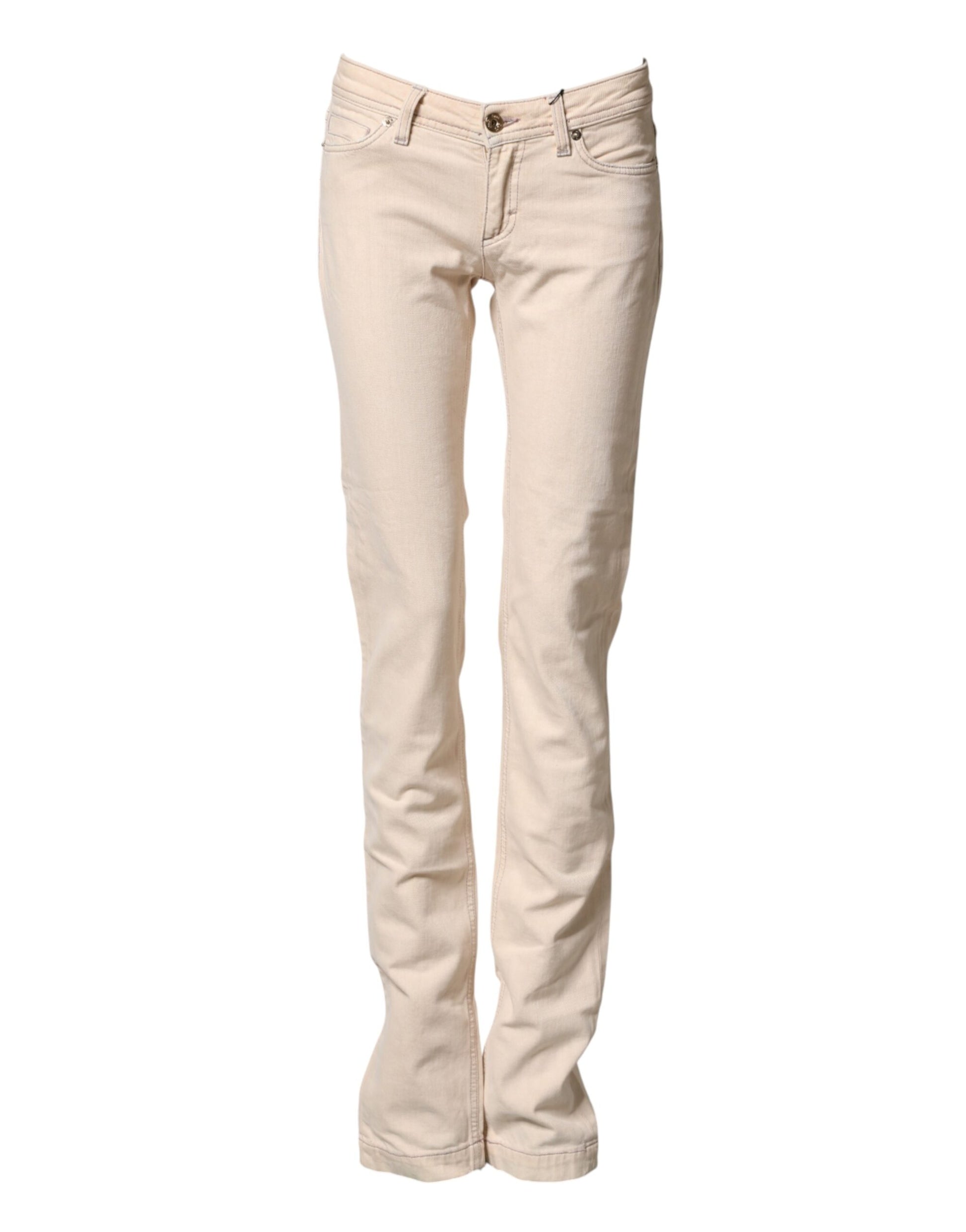 Dolce & Gabbana Beige Low Waist Cotton Slim Fit Denim Trousers