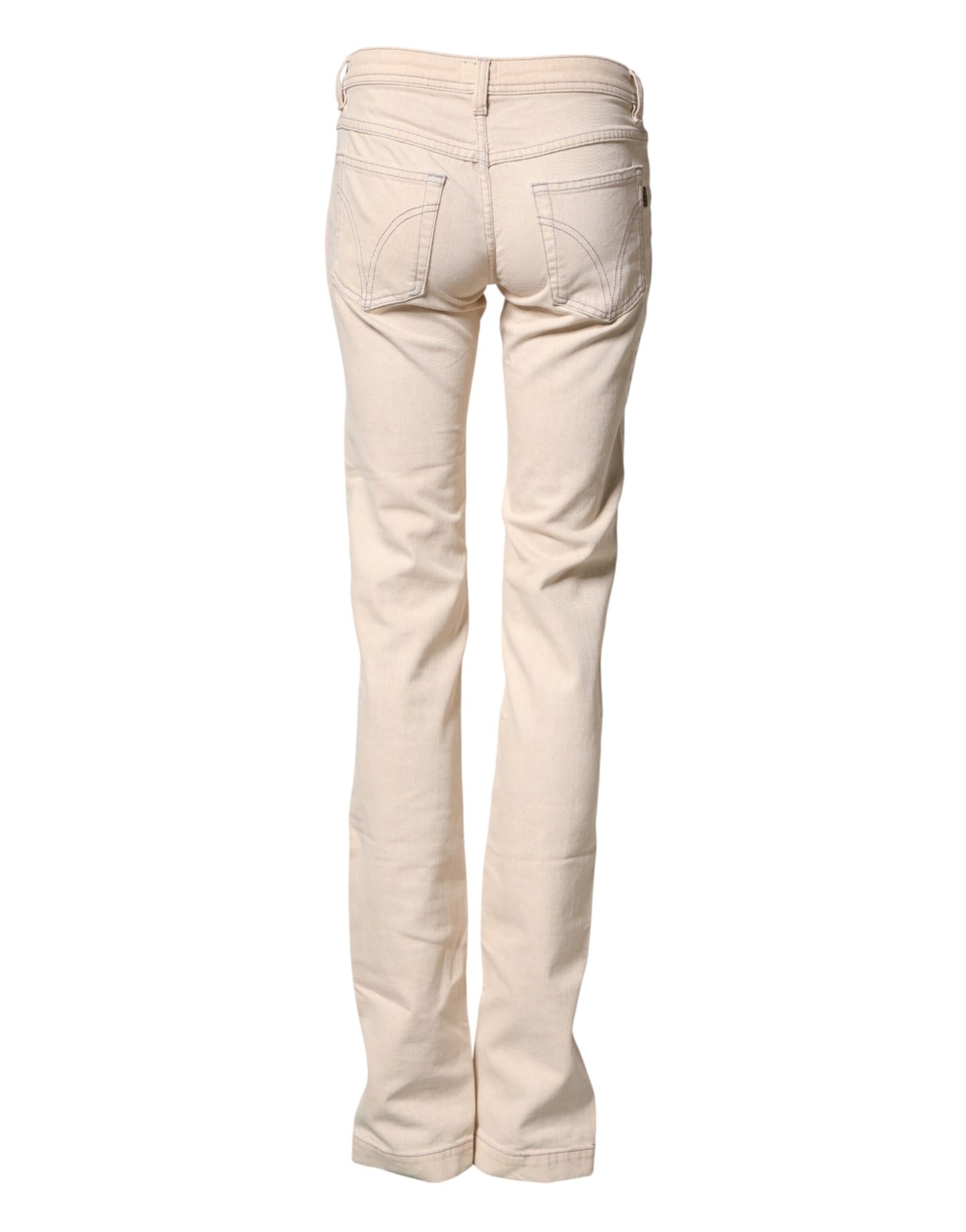 Dolce & Gabbana Beige Low Waist Cotton Slim Fit Denim Trousers