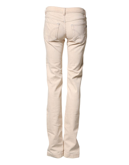 Dolce & Gabbana Beige Low Waist Cotton Slim Fit Denim Trousers