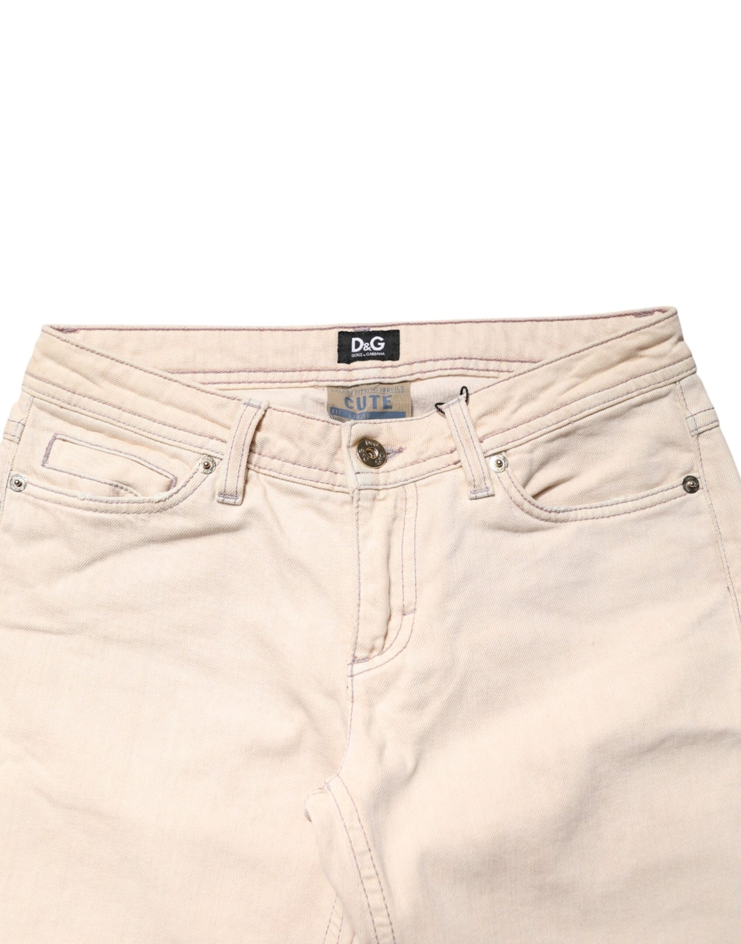 Dolce & Gabbana Beige Low Waist Cotton Slim Fit Denim Trousers