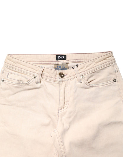 Dolce & Gabbana Beige Low Waist Cotton Slim Fit Denim Trousers