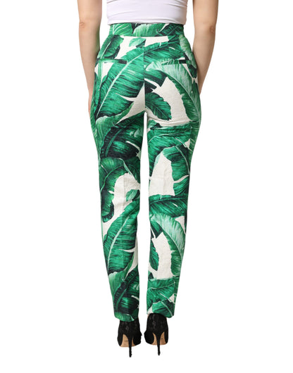Dolce & Gabbana White Green Leaf High Waist Trousers