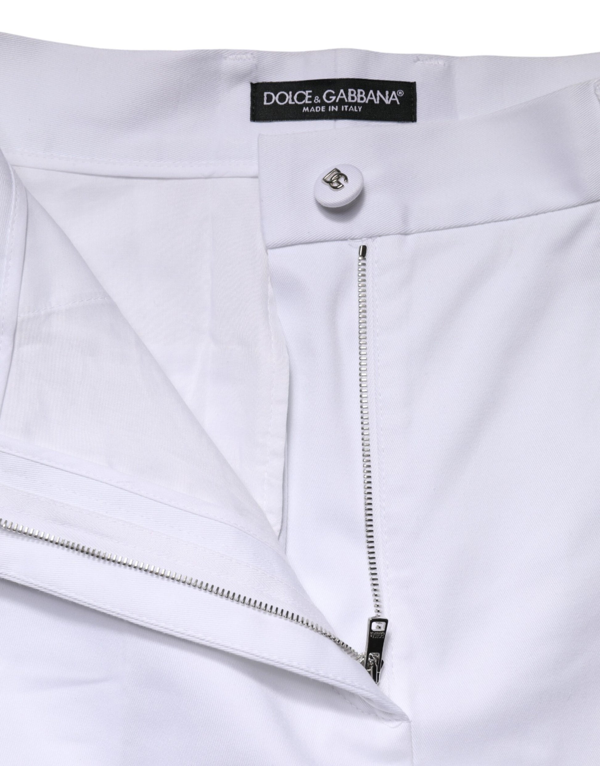 Dolce & Gabbana White Cotton High Waist Wide Leg Cropped Pants