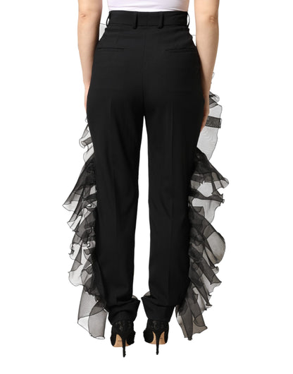 Dolce & Gabbana Black High Waist Tulle Wool Trouser Pants