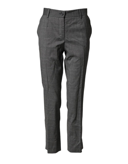 Dolce & Gabbana Dark Gray Check Tartan Virgin Wool Dress Pants