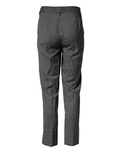 Dolce & Gabbana Dark Gray Check Tartan Virgin Wool Dress Pants