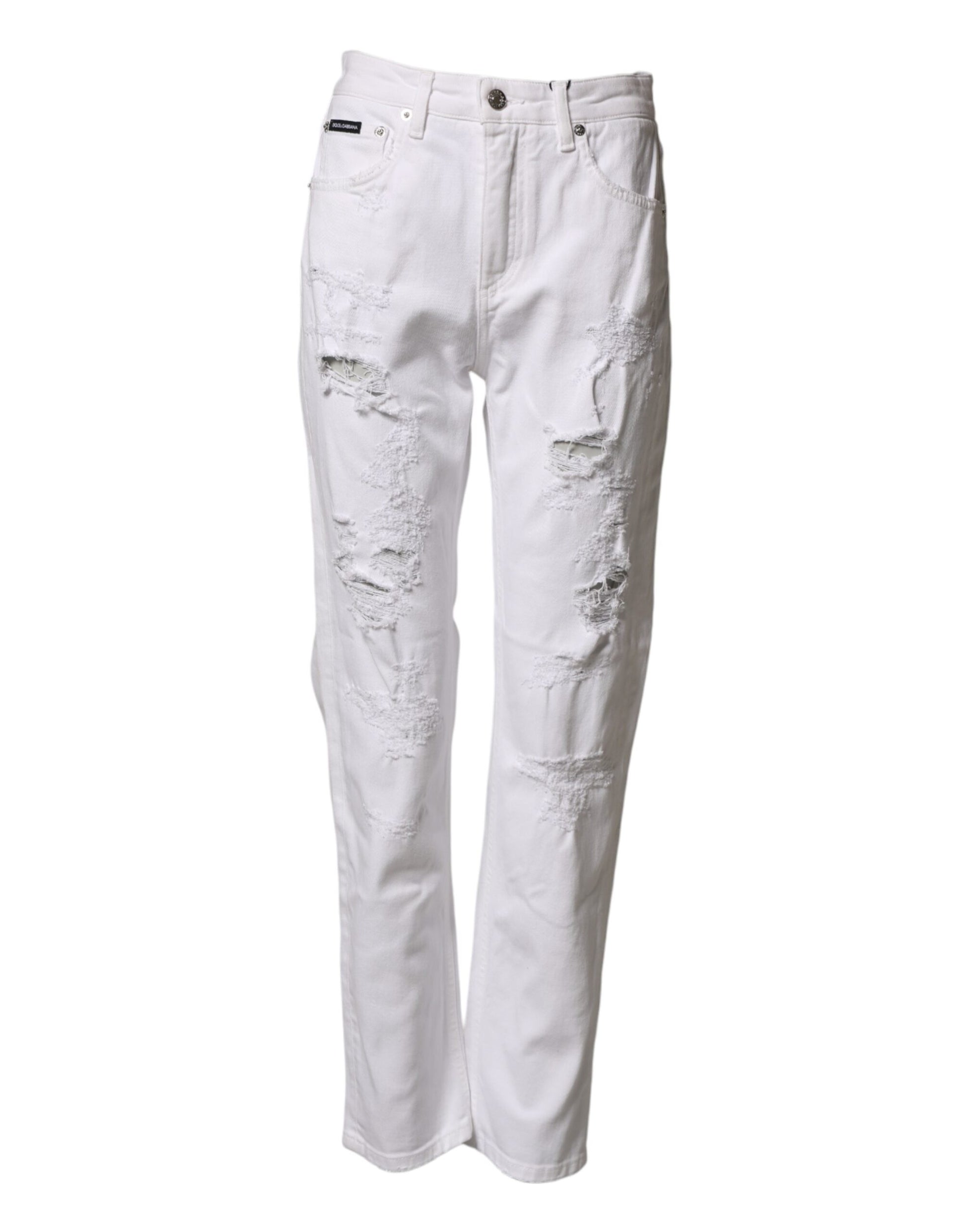 Dolce & Gabbana White Distressed Boyfriend Denim Jeans