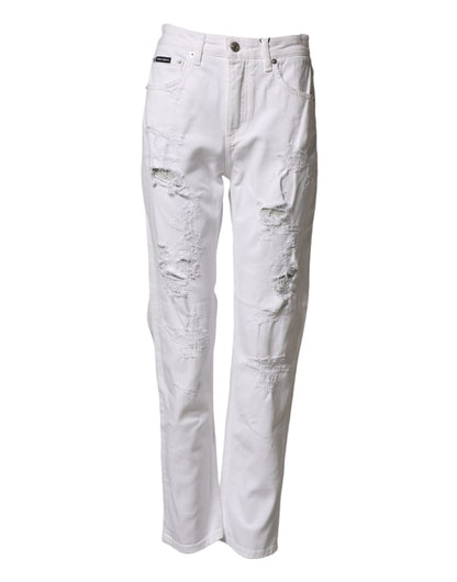 Dolce & Gabbana White Distressed Boyfriend Denim Jeans