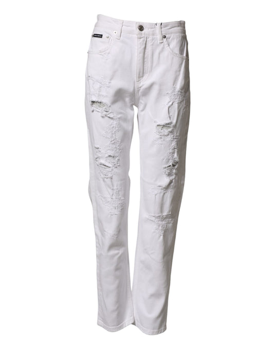 Dolce & Gabbana White Distressed Boyfriend Denim Jeans