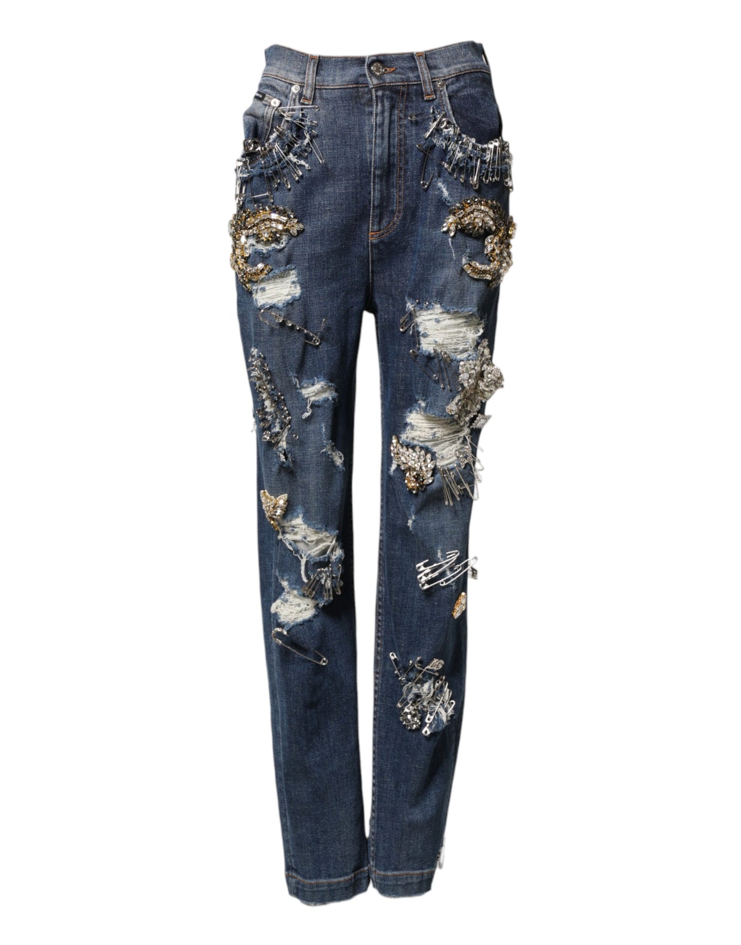 Dolce & Gabbana Blue Cotton Rhinestone Embellished Denim Jeans