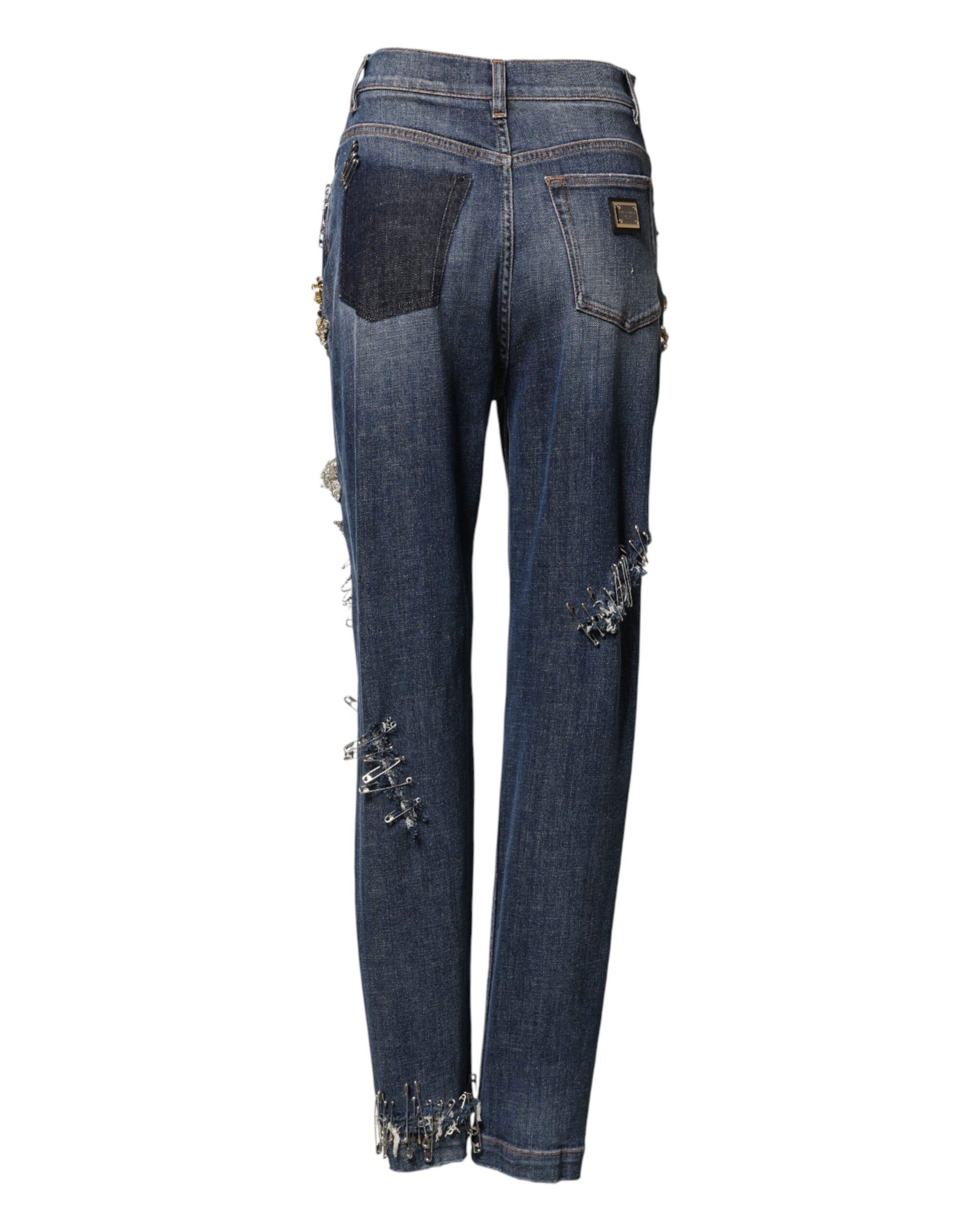 Dolce & Gabbana Blue Cotton Rhinestone Embellished Denim Jeans
