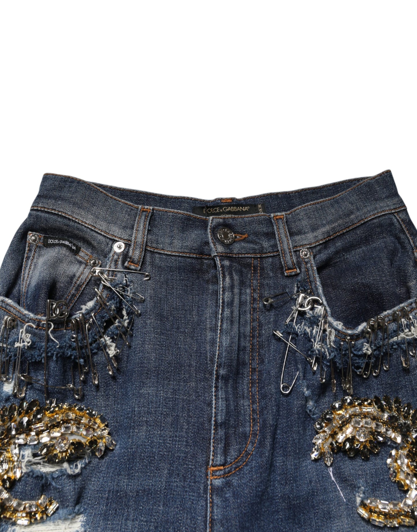 Dolce & Gabbana Blue Cotton Rhinestone Embellished Denim Jeans